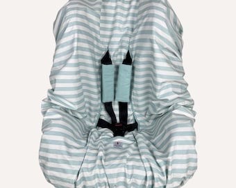 Waterproof Toddler Car Seat Liner, Mint Stripes Print, Optional Strap Covers