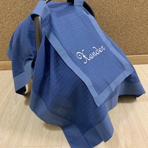 Funda para asiento de coche de muselina azul denim con ventana para ver a través, funda personalizada para asiento de coche