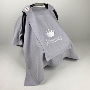 Capa para assento de carro para bebê menina - Capa para assento de carro para menino - Capota para assento de carro de musselina cinza - Presente personalizado para chá de bebê - Bordado para presente de bebê