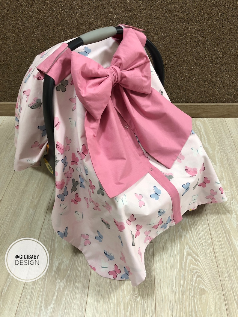 Car Seat Canopy Cover Baby Girl With Pink Butterfly and Etsy