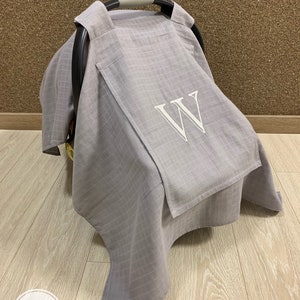 Car Seat Canopy Cover Baby Girl and Boy Gray Muslin Gauze with Peekaboo Mesh Window, Personalized Carseat Cover, Baby Shower Gift