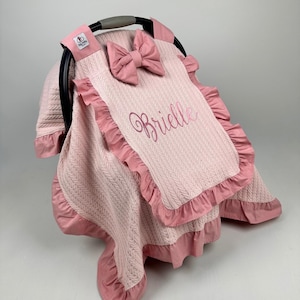 Capa para assento de carro para bebê menina - Capa para assento de carro com tela - Capota para assento de carro com babados - Presente personalizado para chá de bebê - Presente para recém-nascido