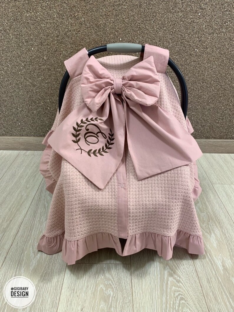 Car Seat Canopy Cover Baby Girl Blush Pique With Ruffles and Etsy