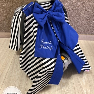 Funda para asiento de coche para bebé, niño y niña, rayas azul real y negro/blanco, funda para asiento de coche personalizada