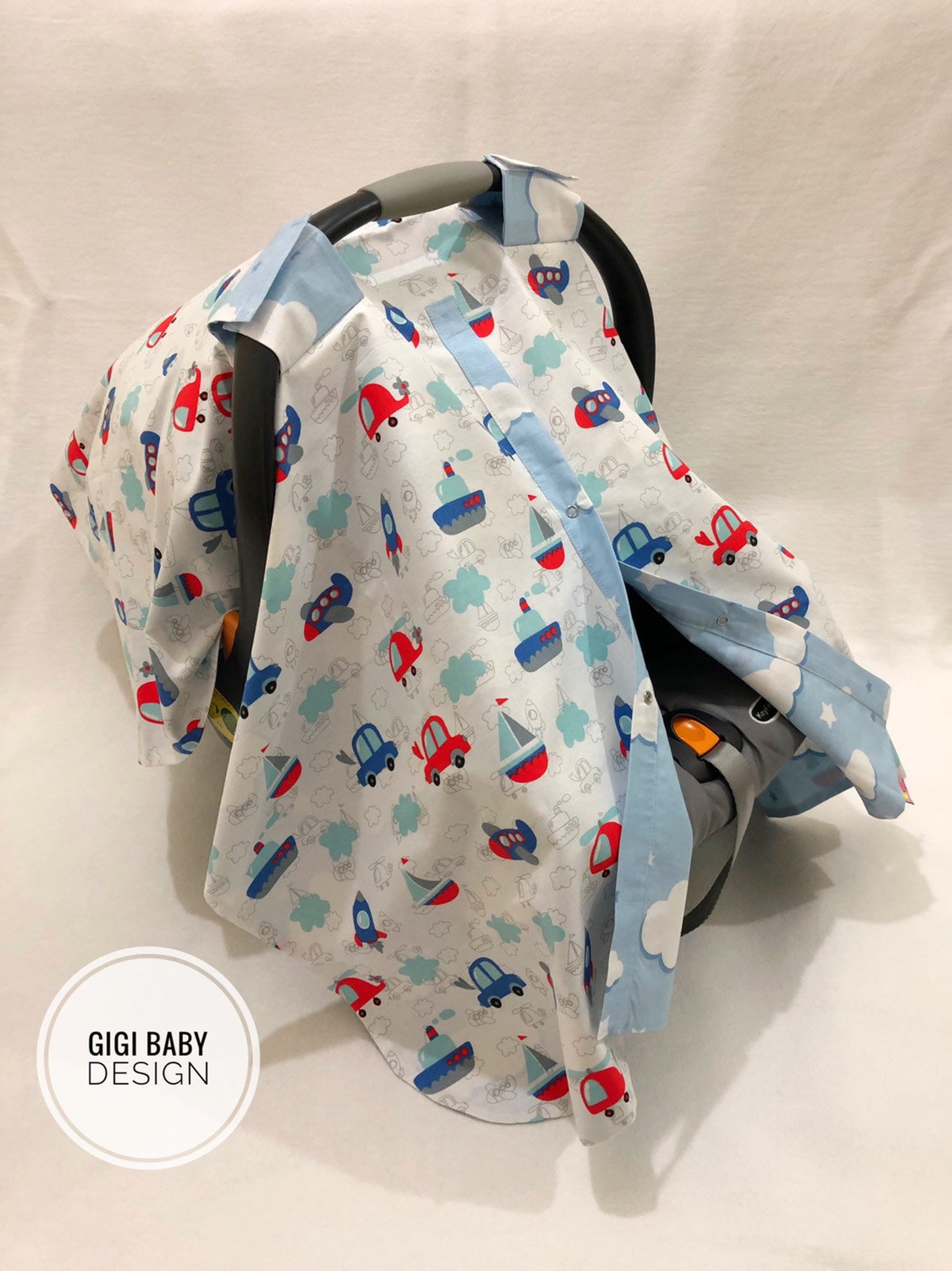 Car Seat Canopy Cover Baby Boy with Blue Vehicle and Cloud Etsy