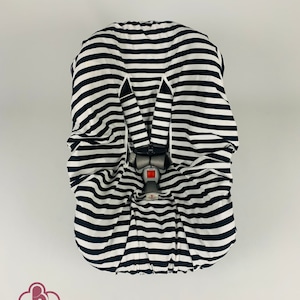 Protector de asiento de coche para bebé con diseño de rayas blancas y negras y fundas para correas, 100 % algodón orgánico, regalo personalizado para baby shower o mamá