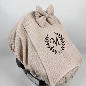 Funda para asiento de coche sin asas para bebé niña y niño en piqué beige con ventana de malla Peekaboo, funda personalizada para asiento de coche (100 % algodón)