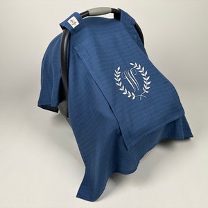 Capa para assento de carro, cobertura para bebê menina e menino, gaze de musselina azul jeans com janela de malha peekaboo, capa de assento de carro personalizada