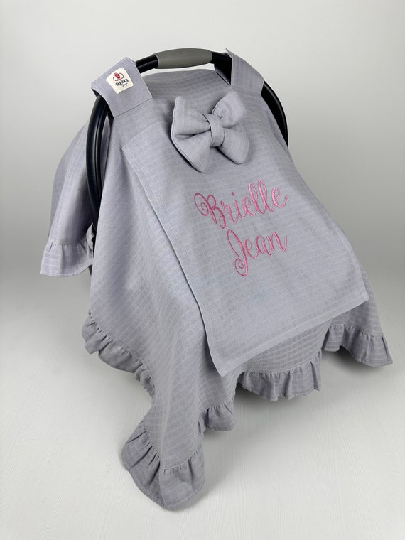 Car Seat Cover Baby Girl Boy With Gray Muslin Gauze Ruffle and