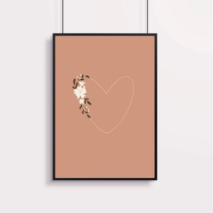Impresión digital con corazón romántico. Decoración para la pared o como regalo. Tarjeta de nacimiento.