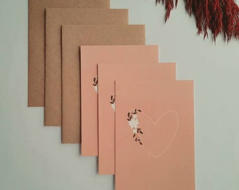 Setje van 3 kaarten 'hart met bloemen'