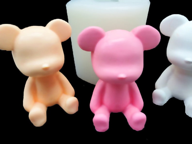 Silicone Mold Chocolate Candle Ornament Soap Mould Fondant Polymer Clay Soap Making Melting Wax Resin 2D Bear S