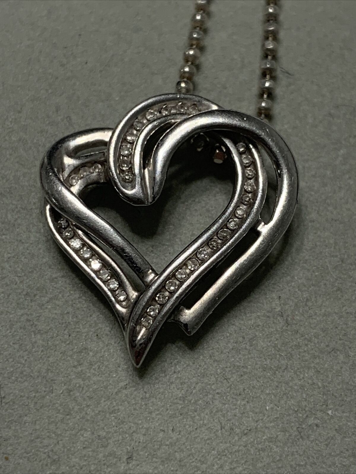 925 SUN sterling silver genuine diamond heart pendant w/925