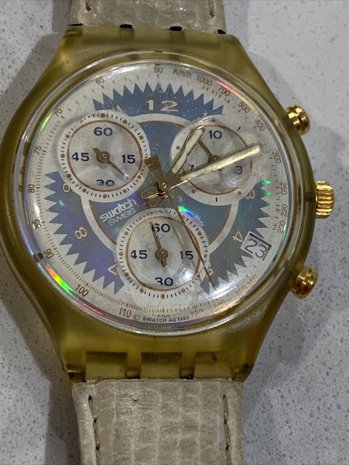 1993 Swatch Chronograph Watch See Through 36mm Case Cream Etsy Canada