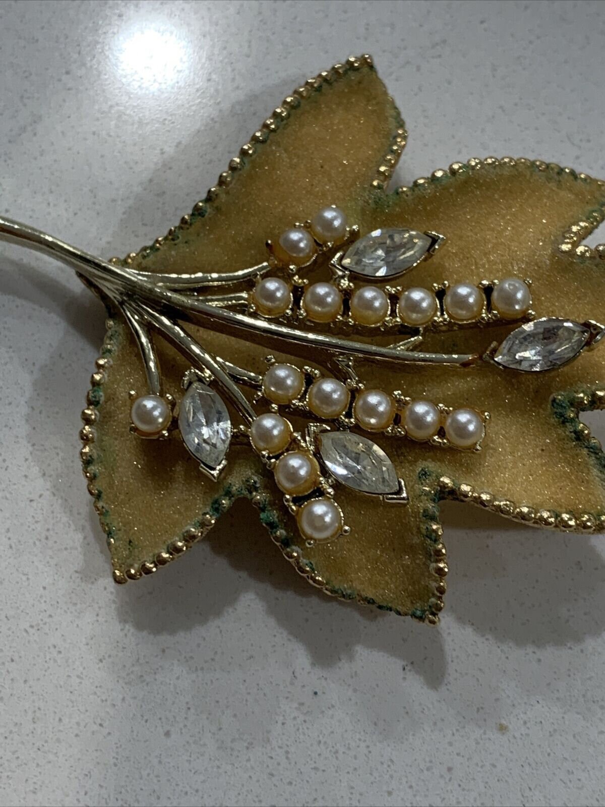 CORO Vintage Goldtone Leaf Brooch/Pin with Faux Pearls and Etsy