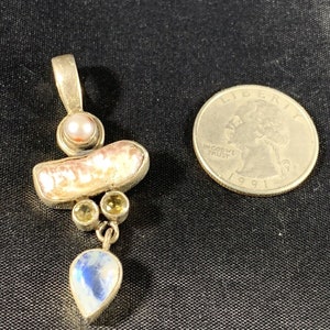 Vintage Solid 925 Pendant: Citrine Turquoise Moonstone& Clear Crystal image 2