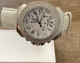 Lancaster Italy White Diamond Watch .94 Carats 38mm Case Working With New Batt