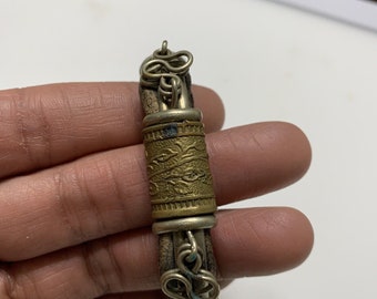 Vintage handmade open bangle bracelet leather, copper, brass, adjustable band