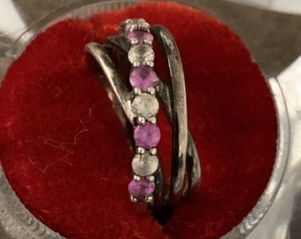 Sterling Silver Ring With Rubies and White Topaz Marked MHJ 925