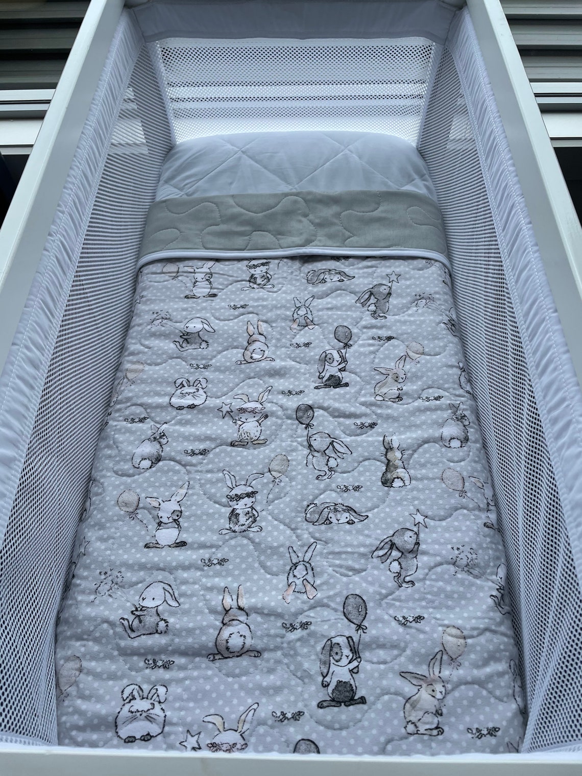 Quilt / Blanket White and grey Rabbits with 100 Etsy