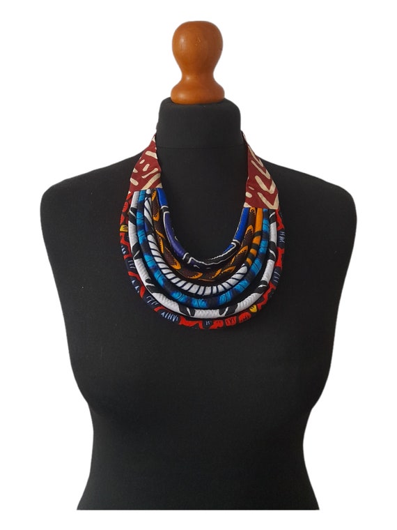 Sanyu Funky Handmade Necklace with Chunky Beads and Ankara Fabric