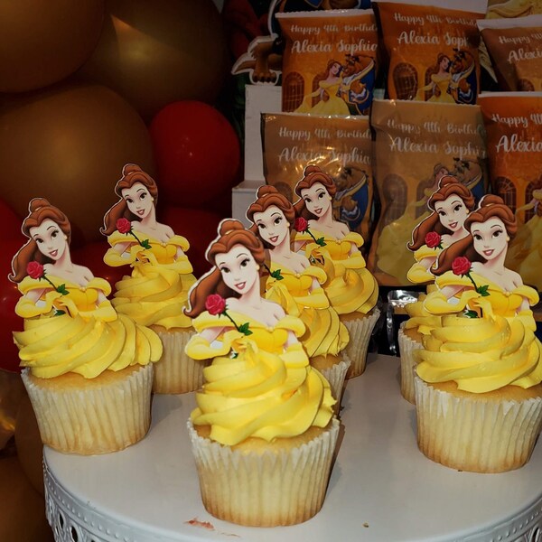 Belle Cupcake Toppers/ Cupcake Toppers/ Princess Cupcake Toppers/ Disney Cupcake Toppers/Belle Birthday Theme/ Beauty and the Beast Decor