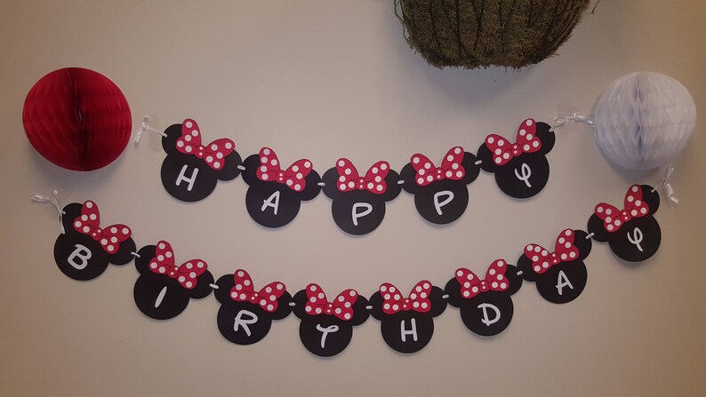 Minnie Mouse Birthday Banner Black And Red Minnie Mouse Etsy