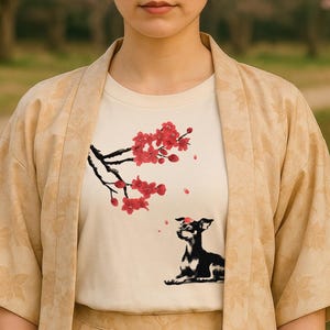 Miniature Pinscher Japanese Cherry Blossom T-Shirt, Min Pin Vintage Ukiyo-e Shirt Gift for Dog Lovers