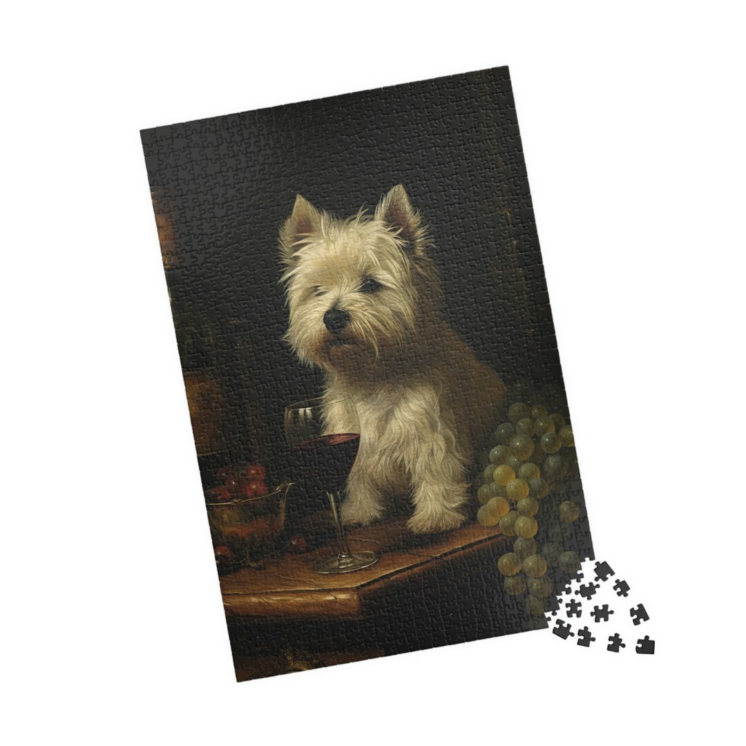 Westie Enjoying Wine Jigsaw Puzzle Perfect West Highland White Terrier Puzzle Gift for Dog