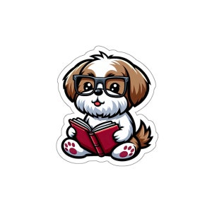 Pegatina de perro Shih Tzu leyendo: regalo perfecto para amantes de los perros.