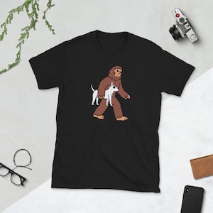 Bigfoot Sasquatch Grabbing English Bull Terrier T-Shirt, Bull Terrier Dog Shirt, Funny English Bull Terrier Gift