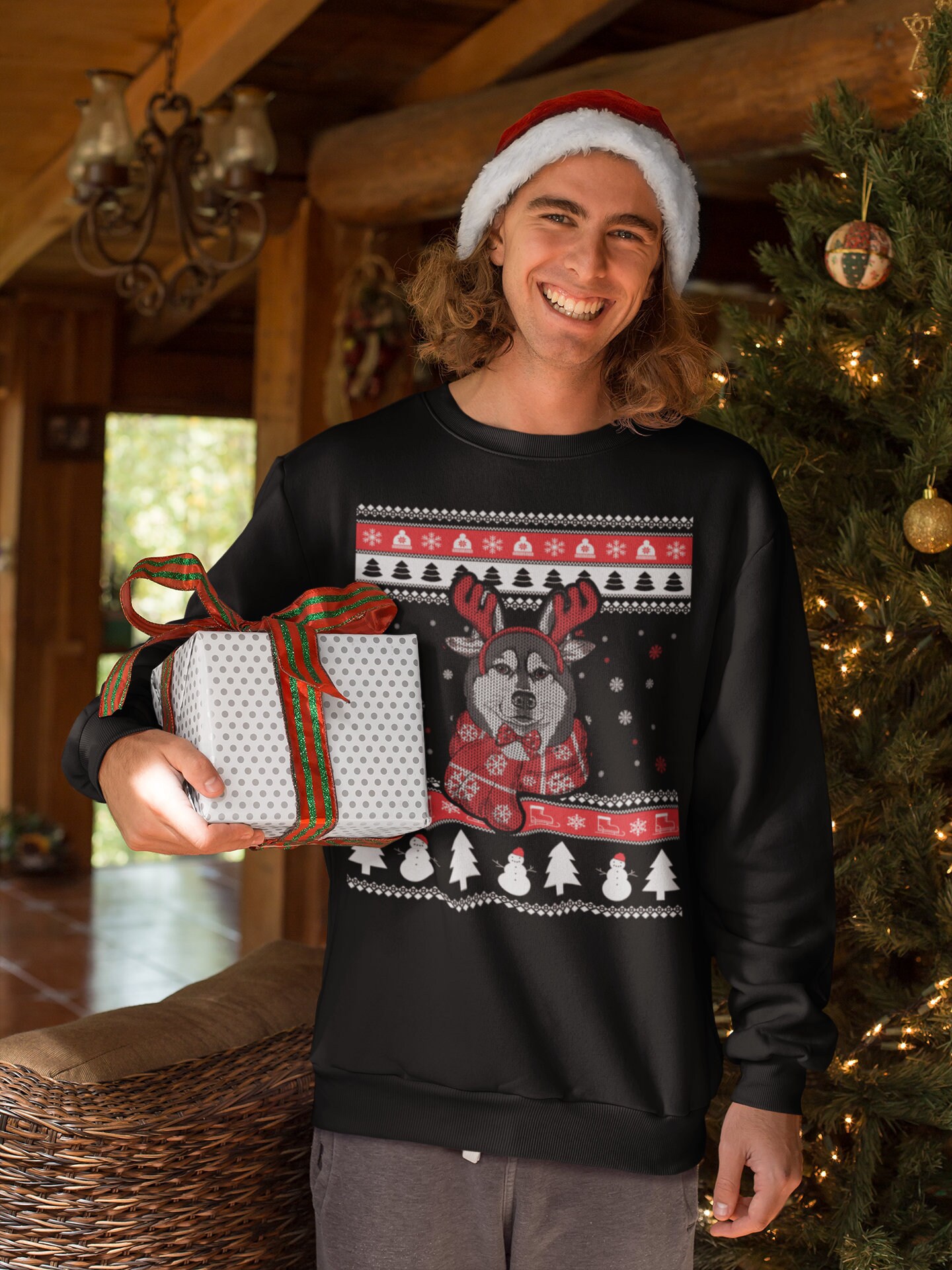 Knitted Husky Graphic Ugly Christmas 