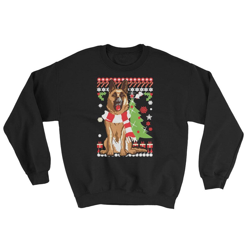 german shepherd in a sweater