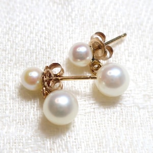 Vintage 14-carat 585 yellow gold white cultured pearl drop earrings