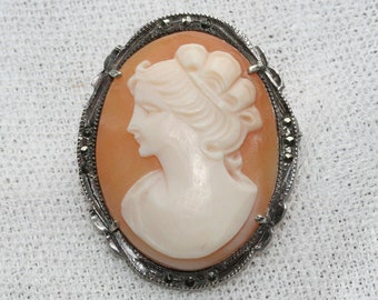 Three European 800 silver circa 1950/'s small vintage cameo brooch pin or pendant charm