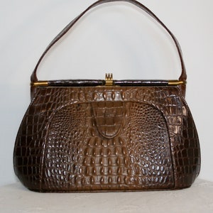 Vintage 1960s mock croc faux crocodile top handle handbag purse