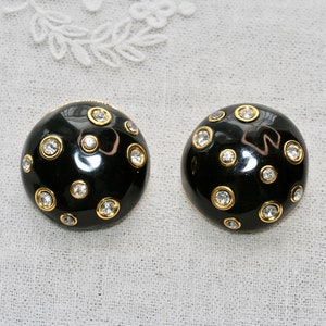 Orecchini a clip vintage con strass trasparenti e smalto nero di Kenneth J Lane