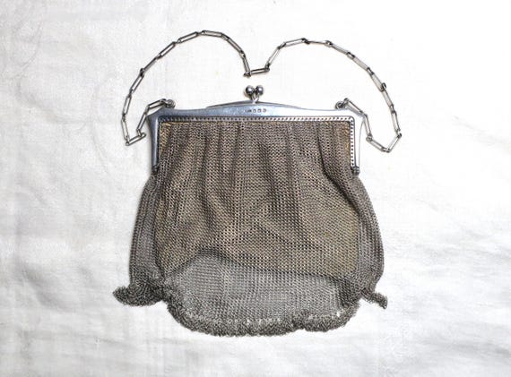 Antique 1920s solid sterling silver mesh top hand… - image 11