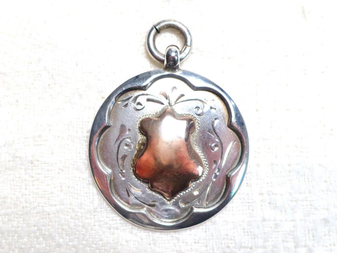 Vintage 1920s Sterling Silver and Rose Gold Shield Watch Fob Medal ...