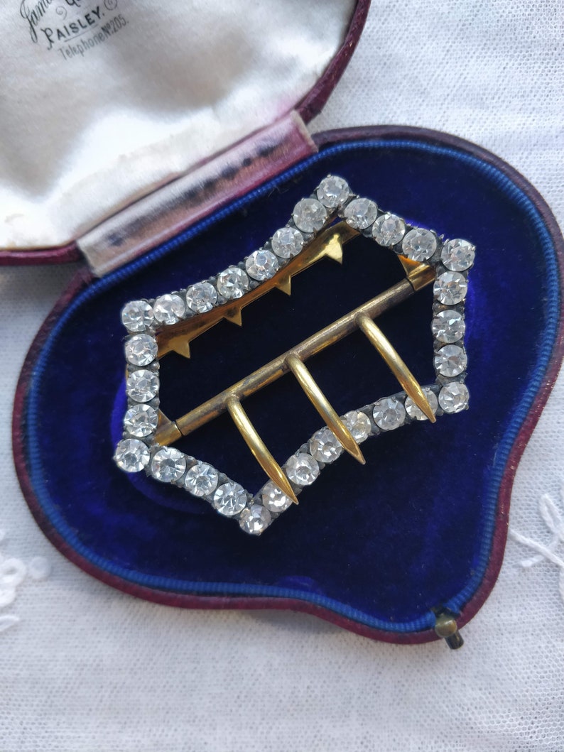 Antique 1900s Edwardian large French gilt metal and sparkling diamond paste buckle