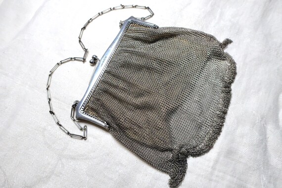 Antique 1920s solid sterling silver mesh top hand… - image 2