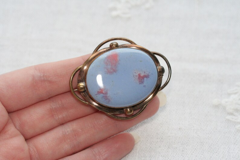Antique Arts /& Crafts Minton Hollins Astra Astraware blue lilac pink ceramic art pottery brooch