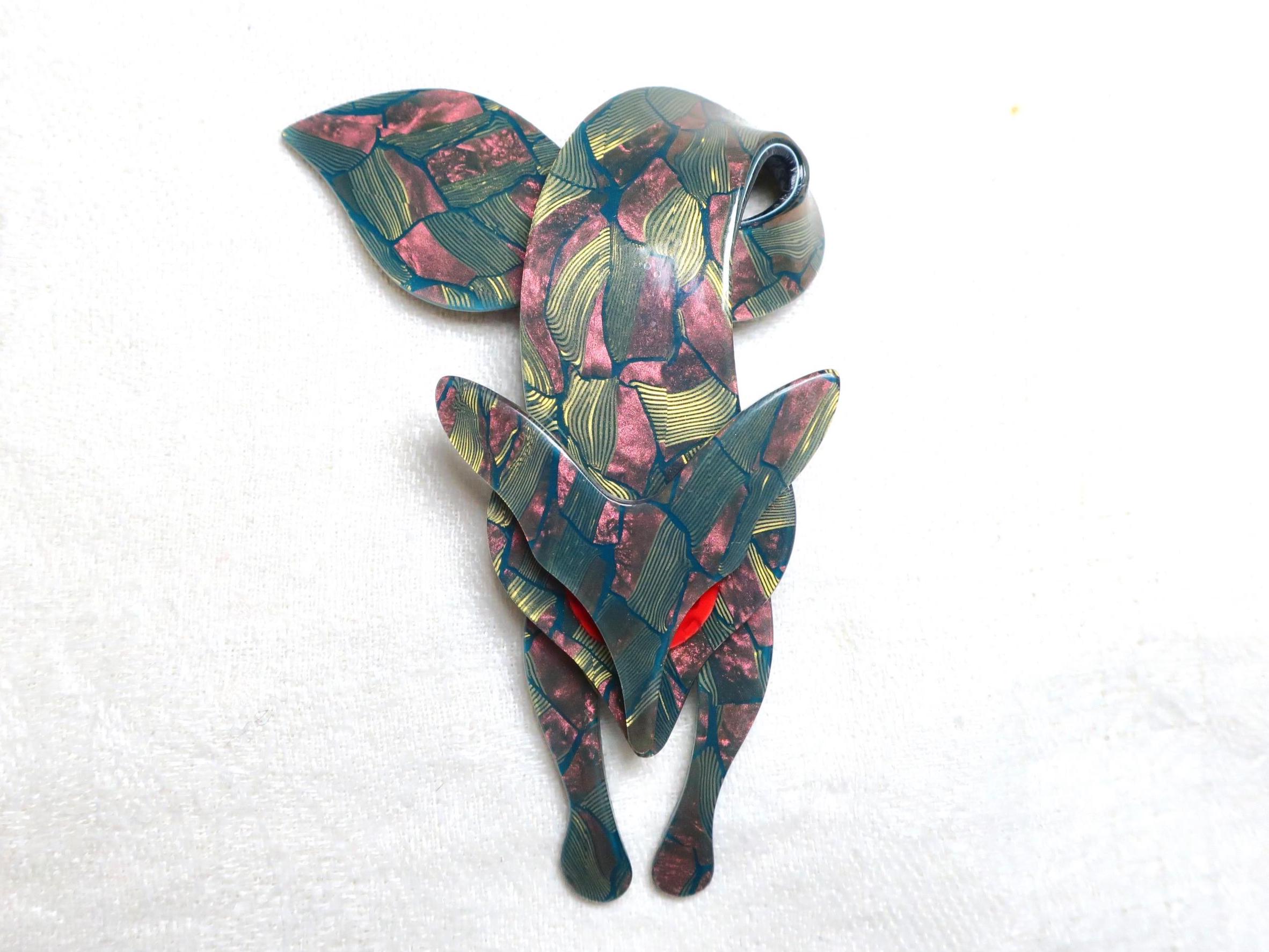 Vintage Authentic Lea Stein Paris Fox Animal Statement Brooch