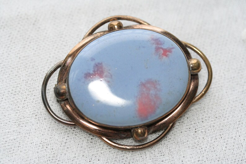 Antique Arts /& Crafts Minton Hollins Astra Astraware blue lilac pink ceramic art pottery brooch