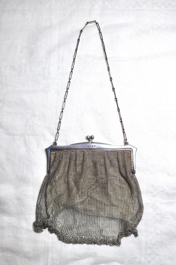 Antique 1920s solid sterling silver mesh top hand… - image 4