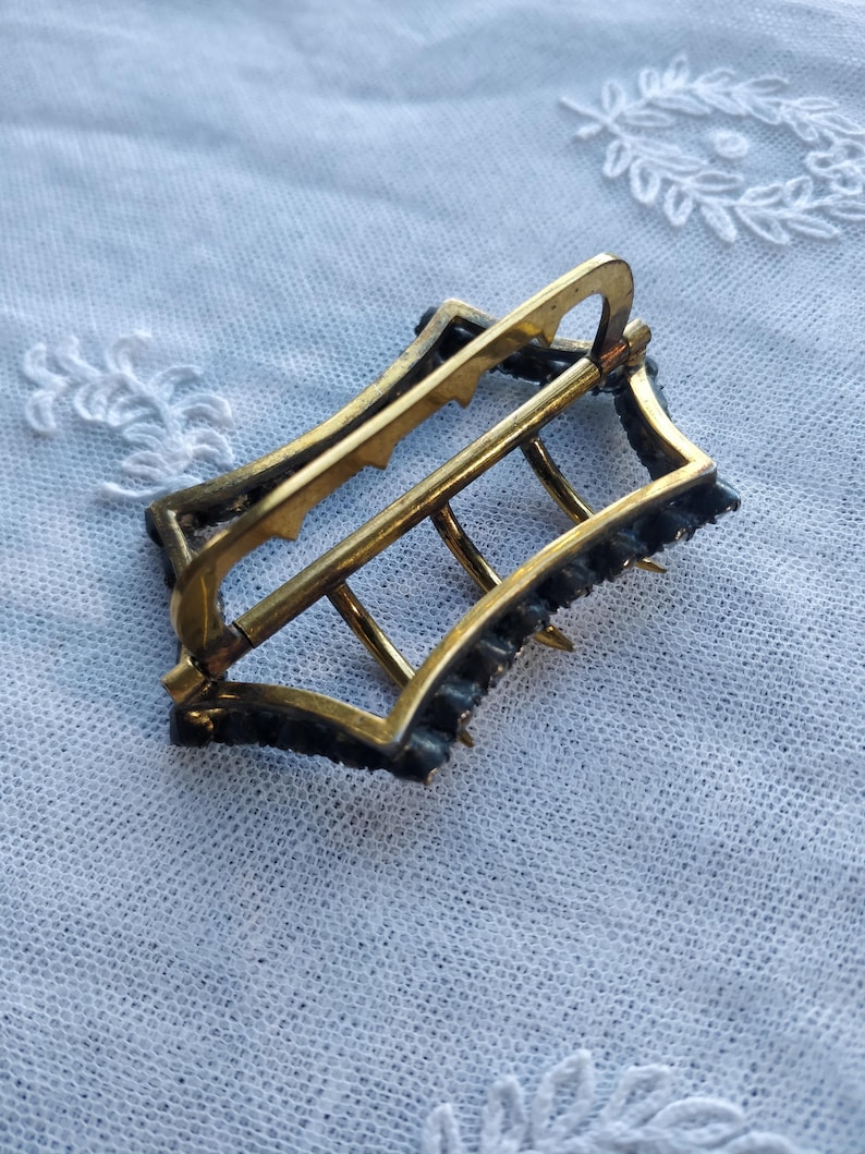 Antique 1900s Edwardian large French gilt metal and sparkling diamond paste buckle