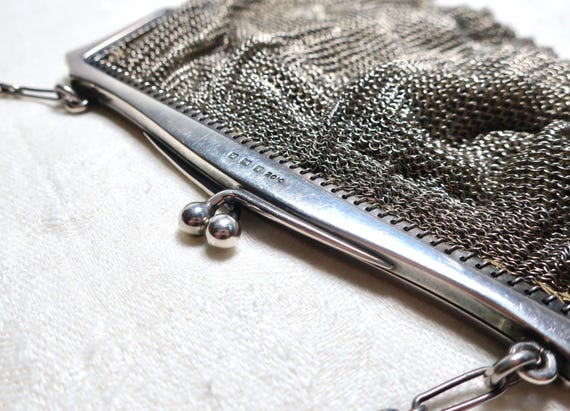 Antique 1920s solid sterling silver mesh top hand… - image 6