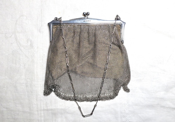 Antique 1920s solid sterling silver mesh top hand… - image 1