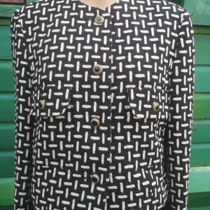 1980s Vintage Karl Lagerfeld , 100% New Wool , Woven Jacket, Black and White Geometric pattern, , Size UK 12.