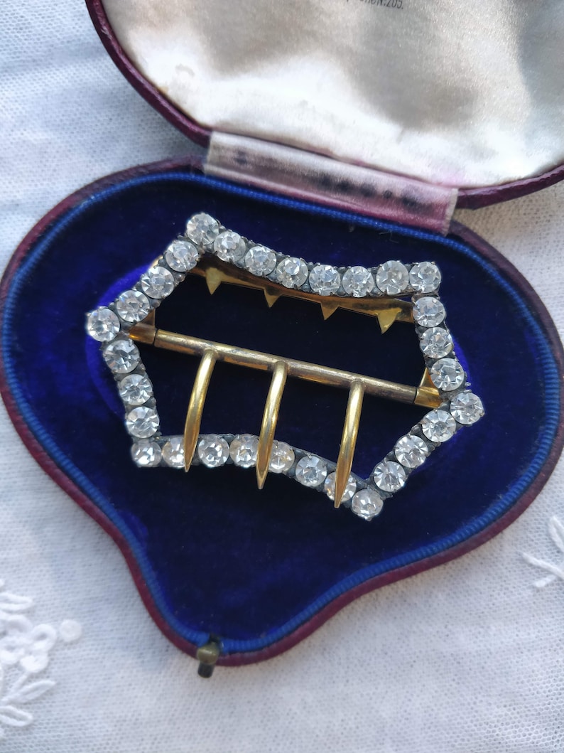 Antique 1900s Edwardian large French gilt metal and sparkling diamond paste buckle